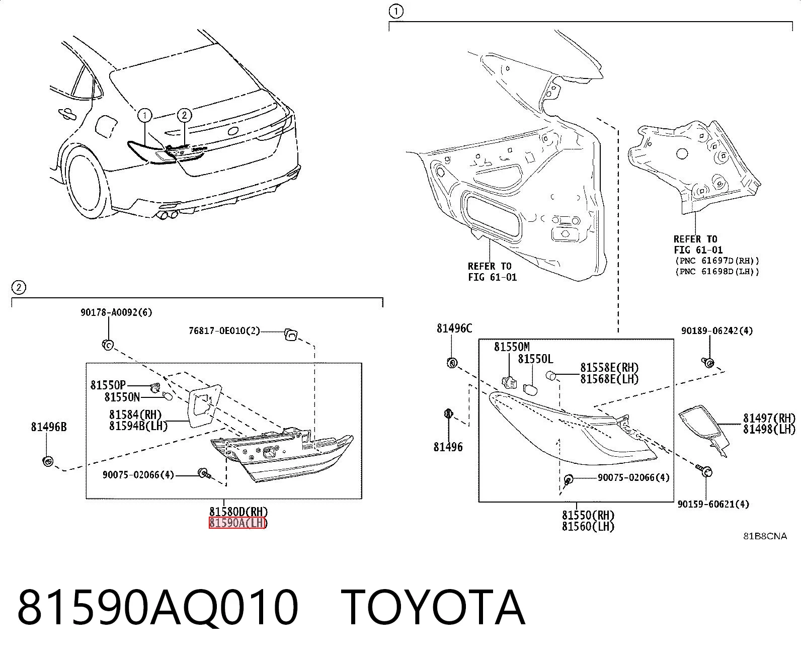 81590AQ010 Toyota Задня ліва внутрішня фара