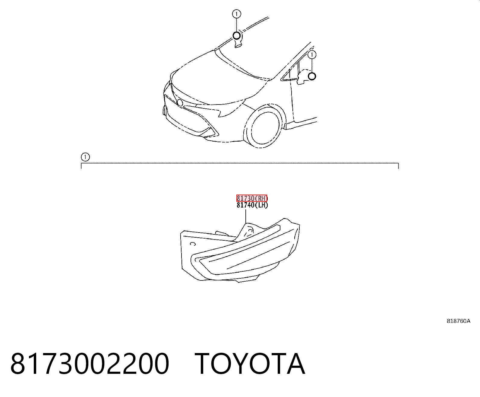 8173002200 Toyota Праве дзеркало заднього виду