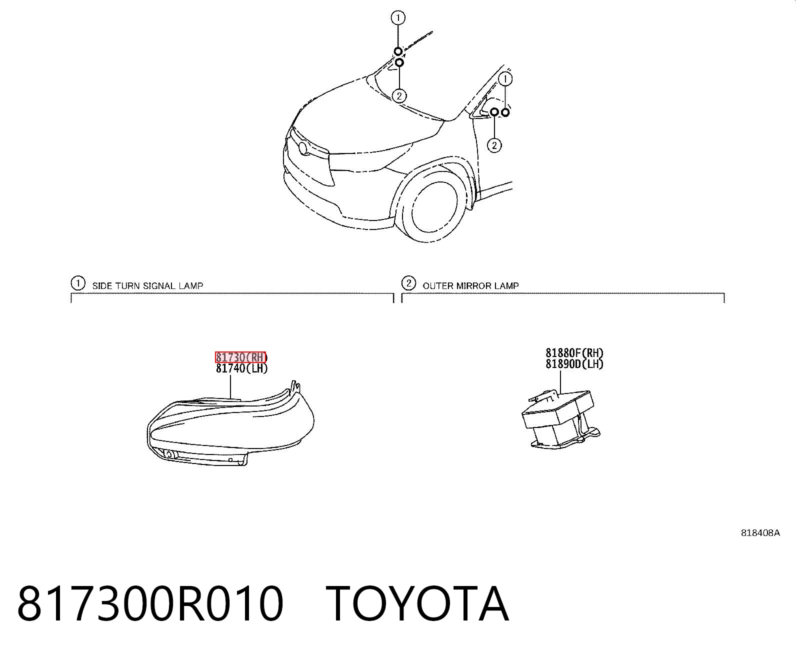 817300R010 Toyota Покажчик повороту дзеркала, правий