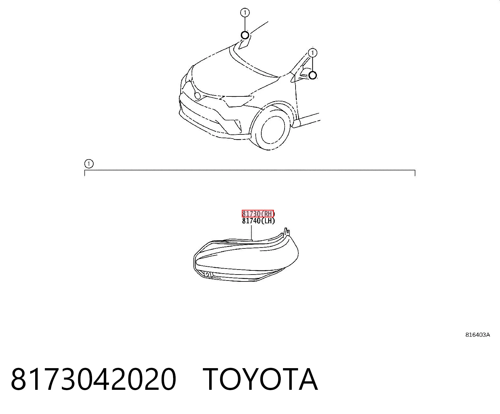 8173042020 Toyota Покажчик повороту дзеркала, правий