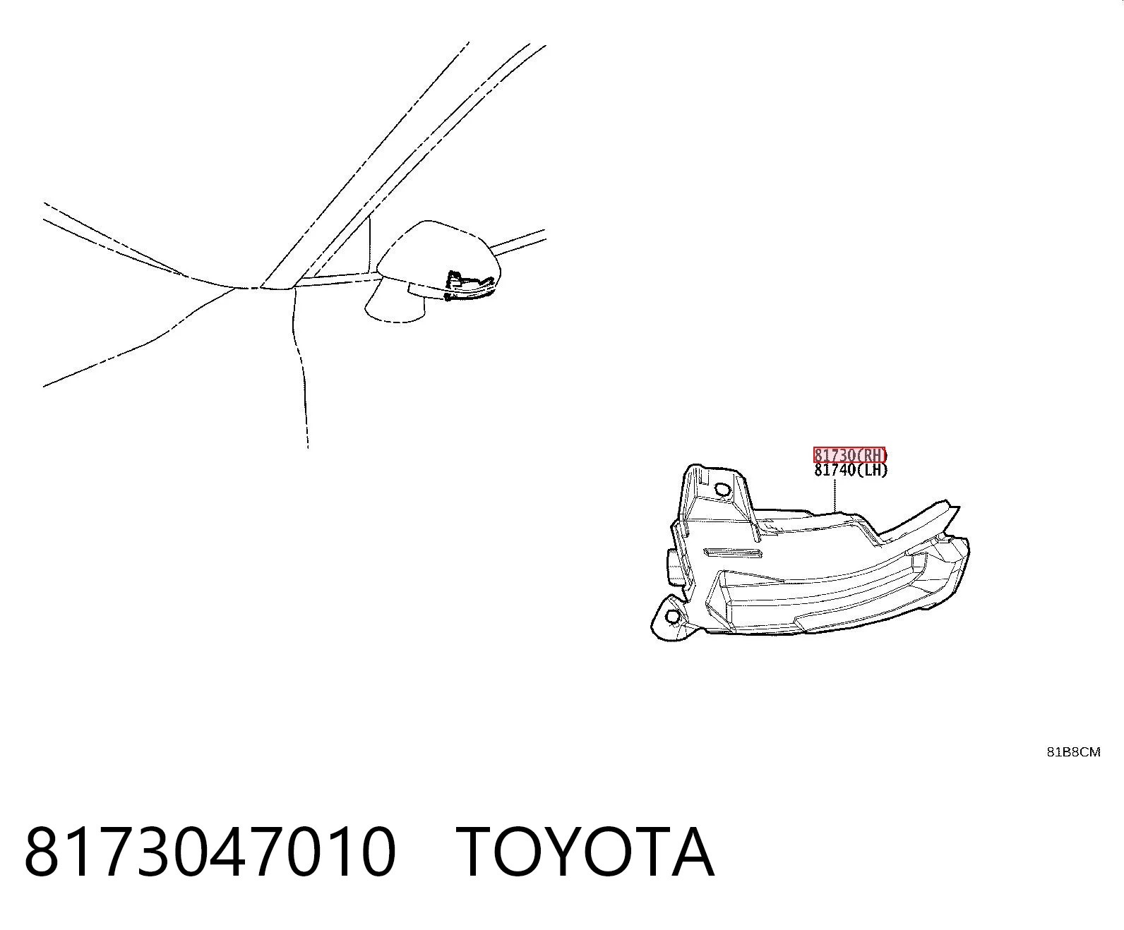 8173047010 Toyota Покажчик повороту дзеркала, правий