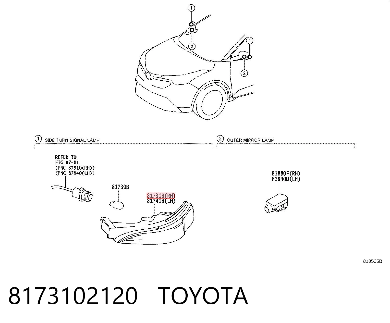 8173102120 Toyota Покажчик повороту дзеркала, правий