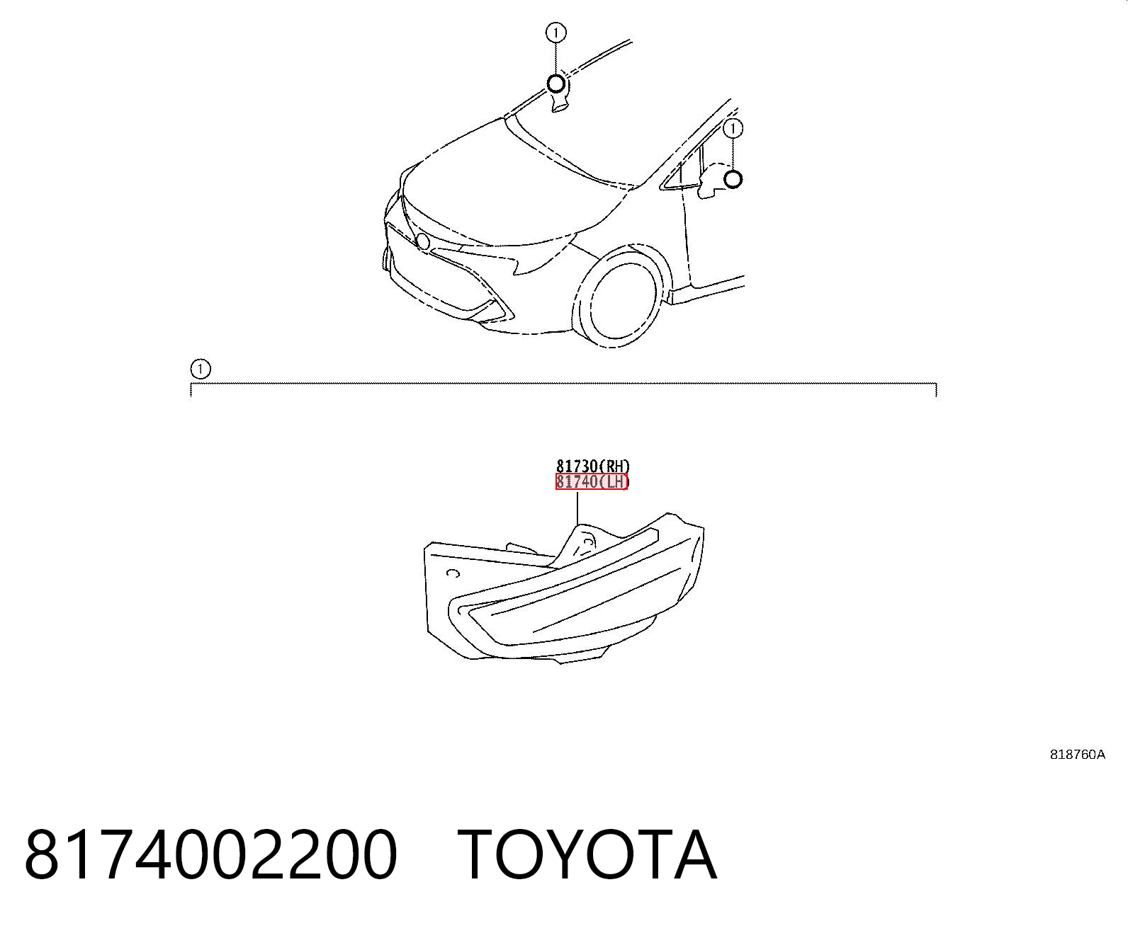 8174002200 Toyota Дзеркало заднього виду, ліве