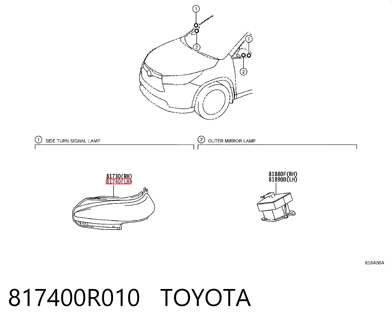 817400R010 Toyota Покажчик повороту дзеркала, лівий