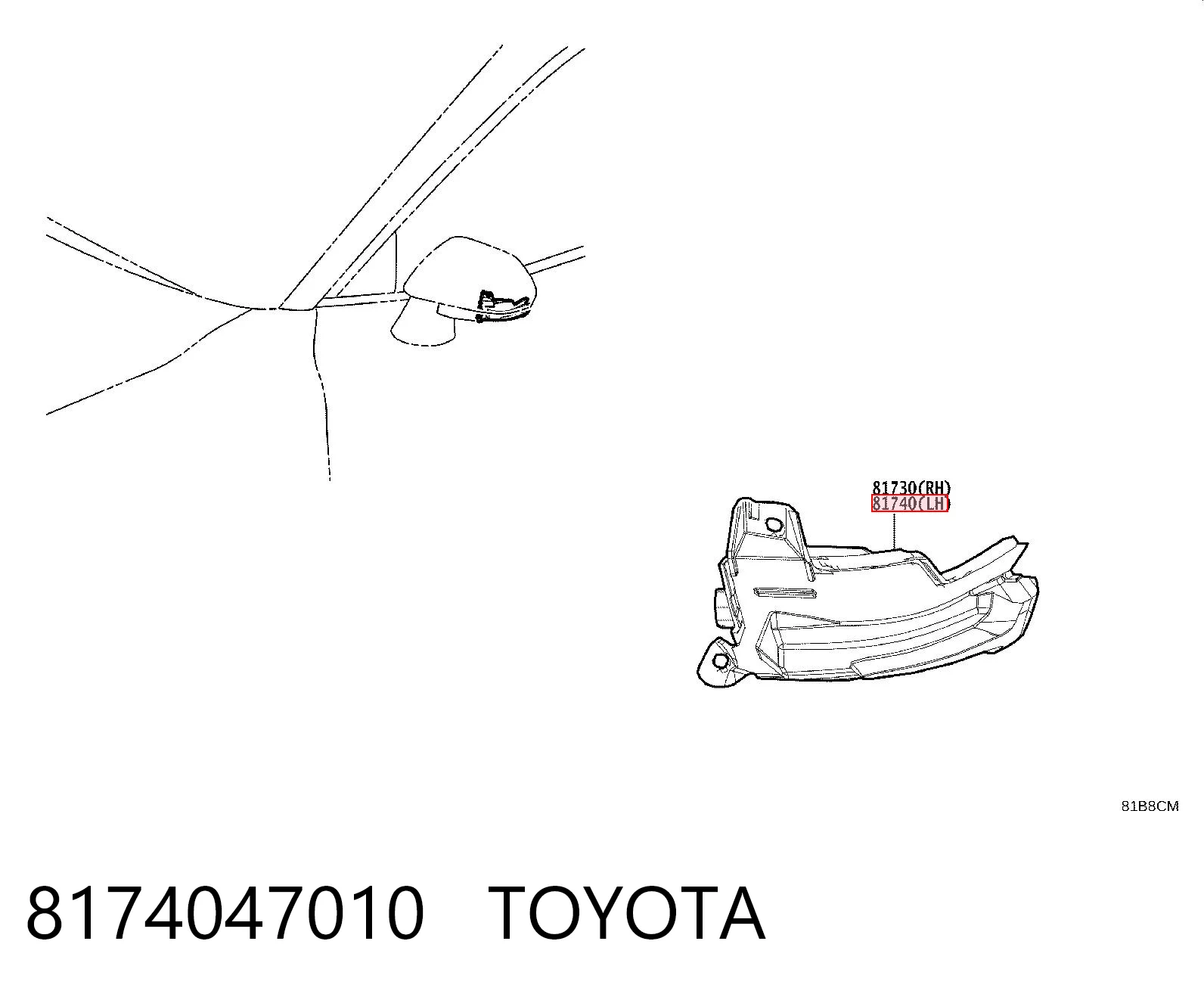 8174047010 Toyota Покажчик повороту дзеркала, лівий