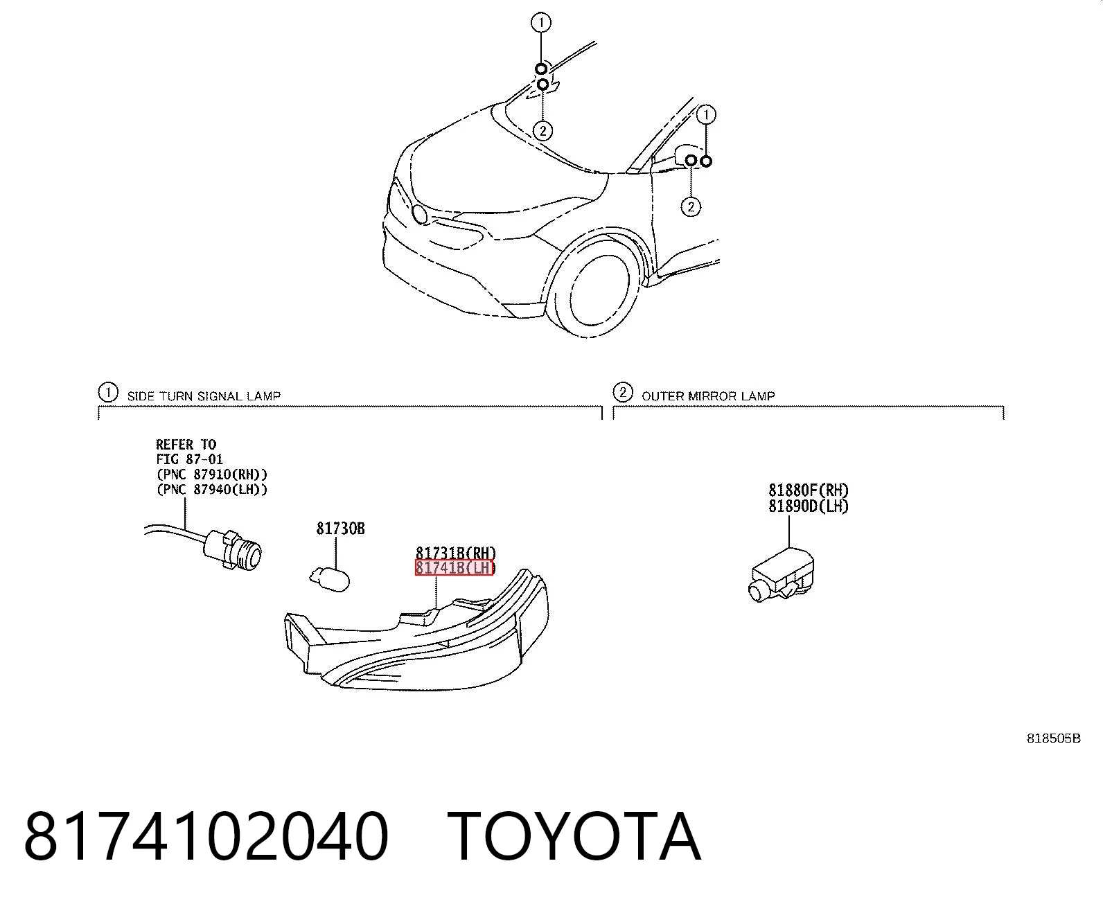 8174102040 Toyota Покажчик повороту дзеркала, лівий
