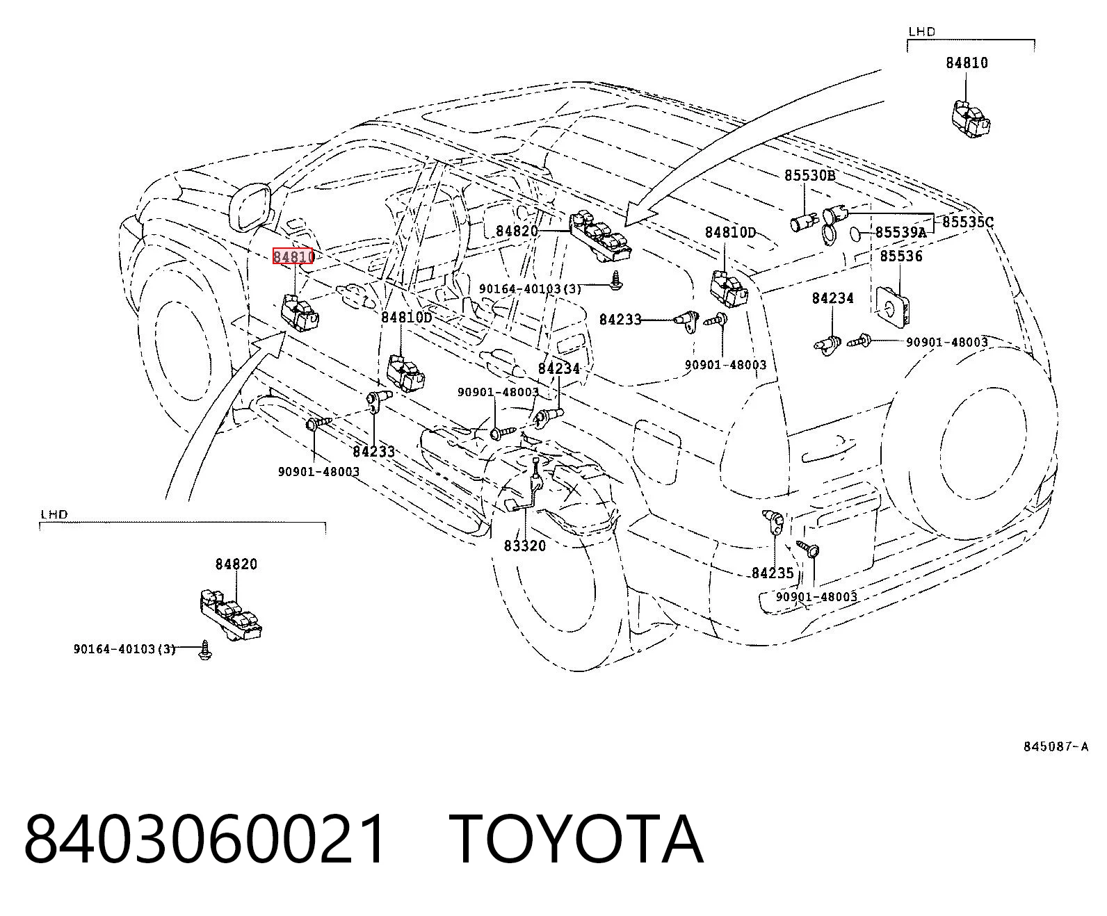 8403060021 Toyota Кнопки переднього лівого склопід'ємника