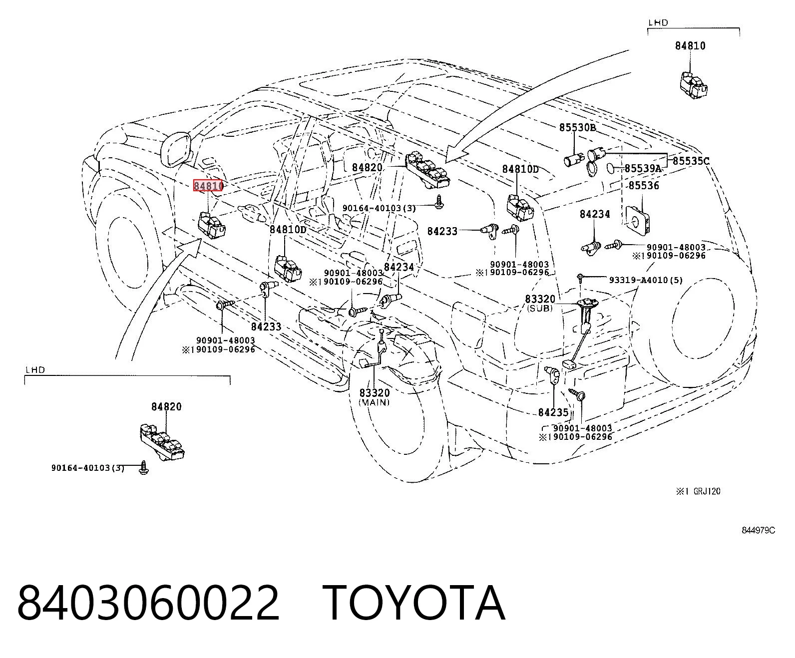 8403060022 Toyota Кнопки переднього лівого склопід'ємника