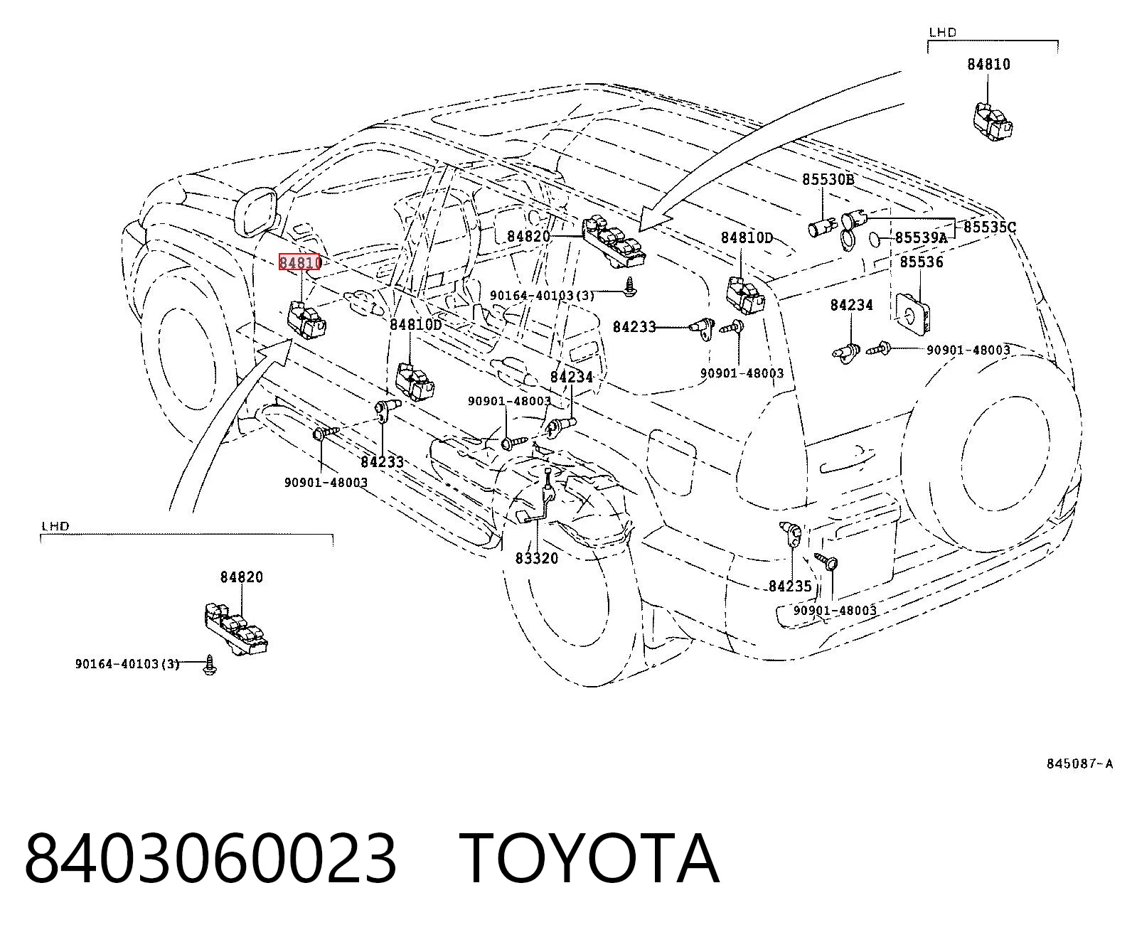 8403060023 Toyota Кнопки переднього лівого склопід'ємника