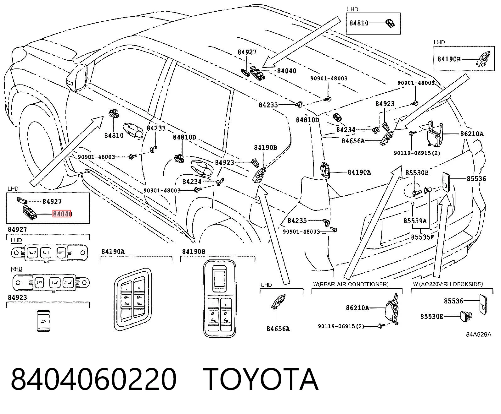8404060220 Toyota Кнопки переднього лівого склопід'ємника