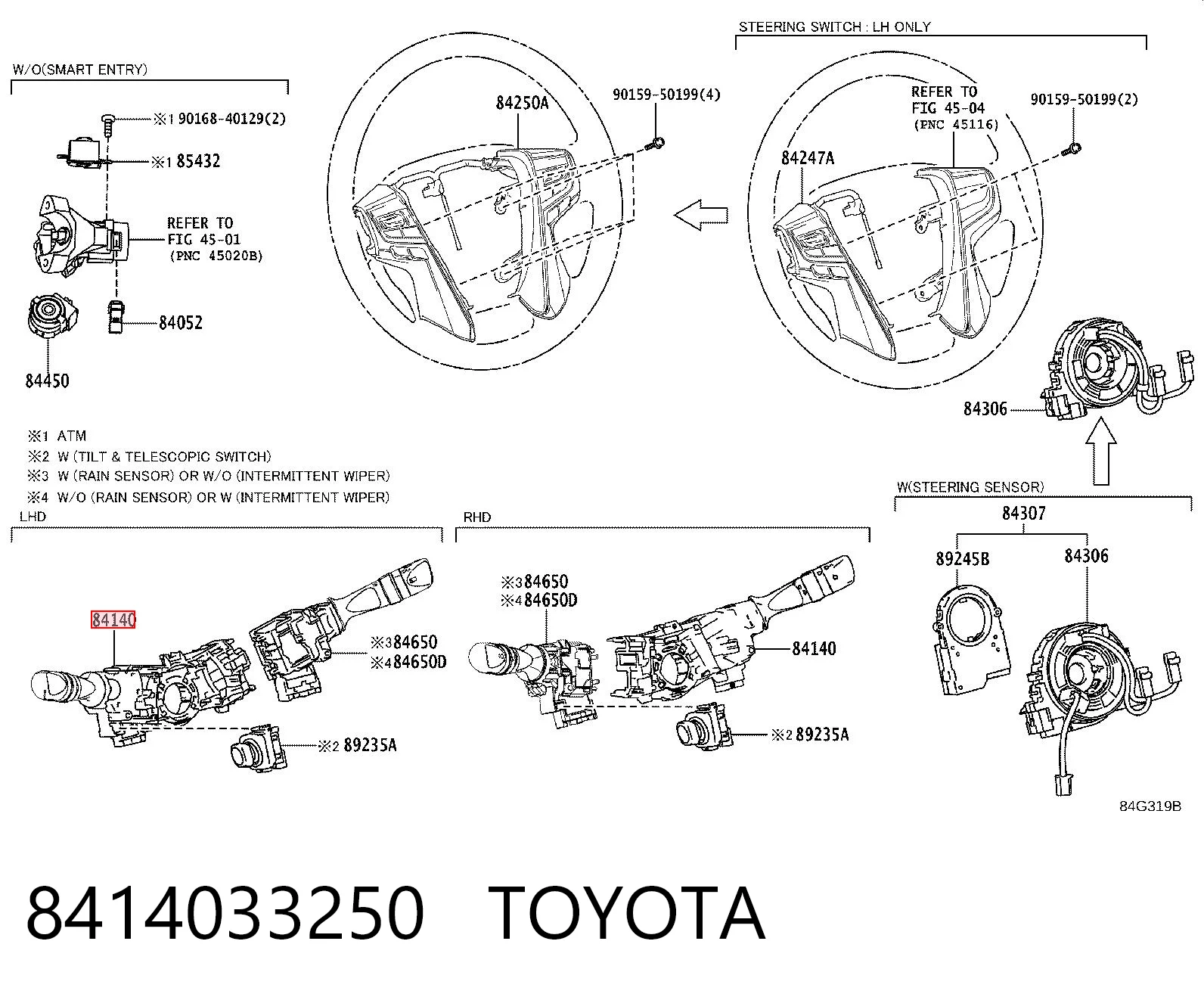 8414033250 Toyota Перемикач підрульовий, лівий
