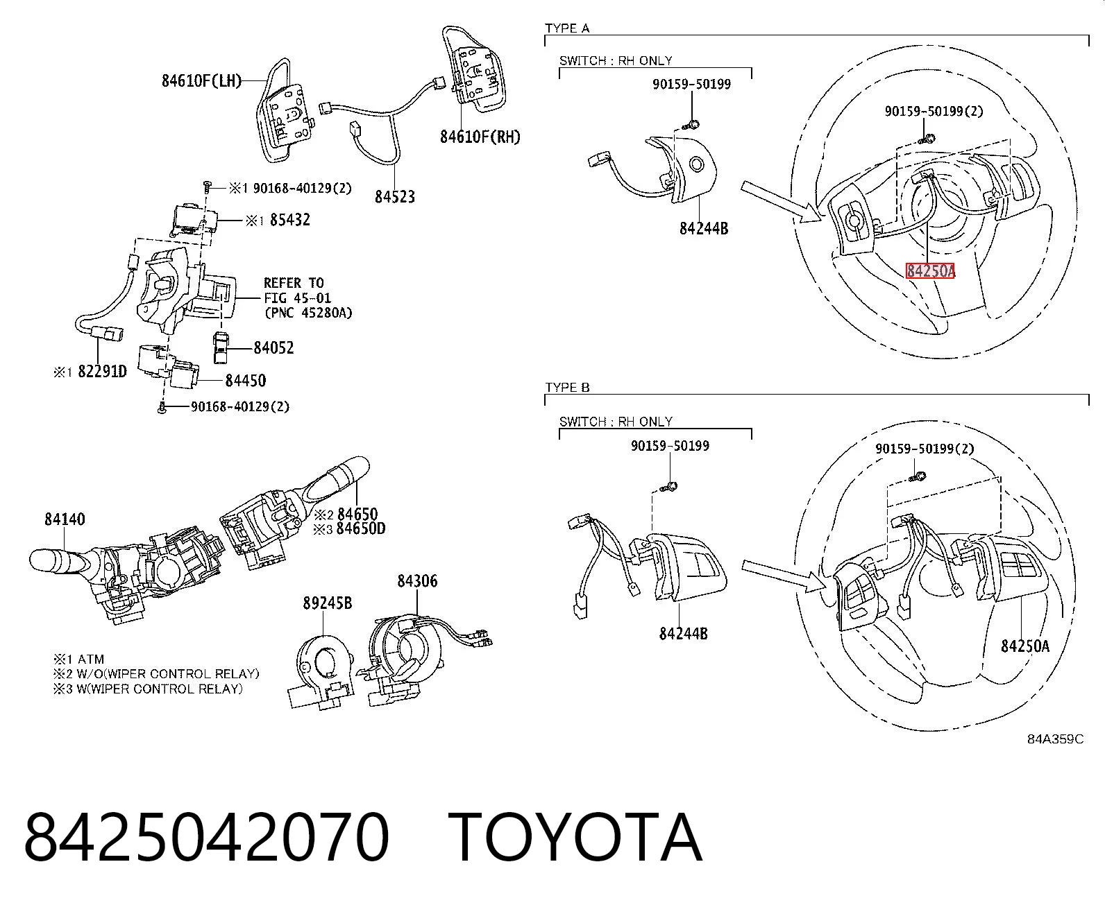 8425042070 Toyota Блок кнопкових перемикачів рульового колеса