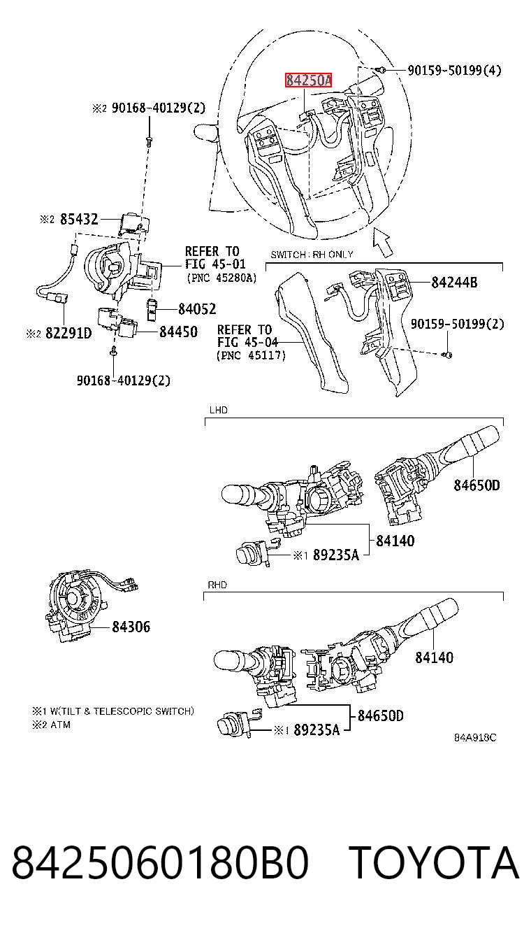 8425060180B0 Toyota Блок кнопкових перемикачів рульового колеса