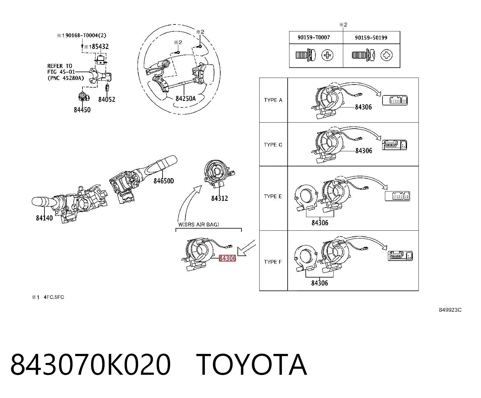843070K020 Toyota Шлейф Airbag