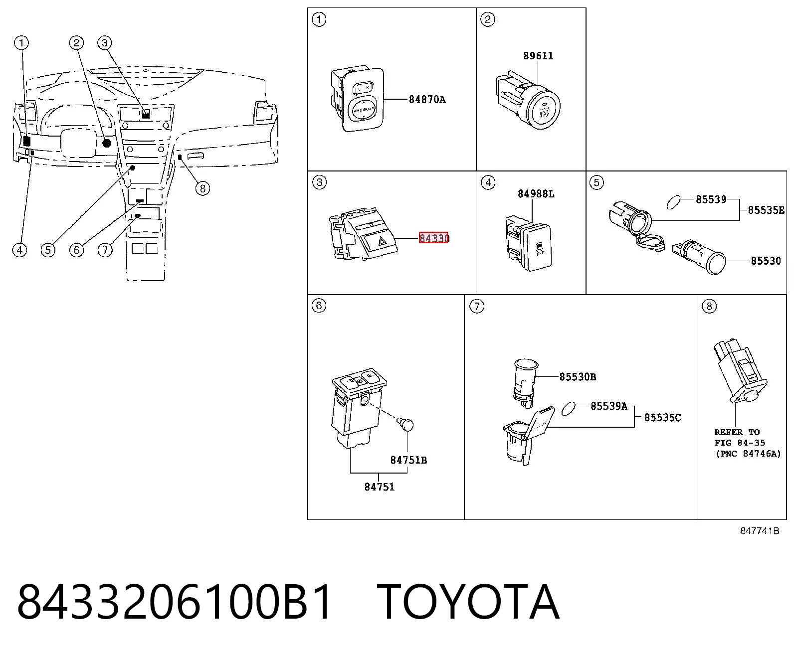 8433206100B1 Toyota Аварійна кнопка