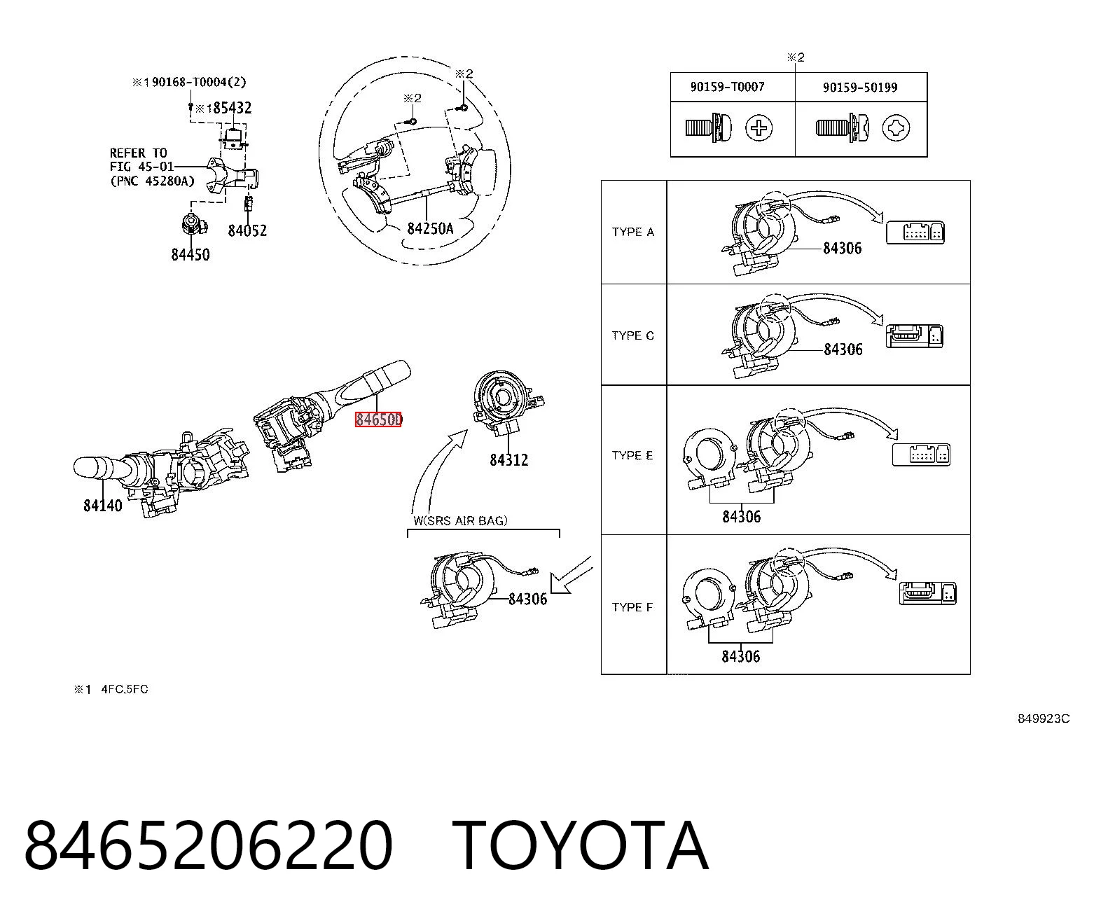 8465206220 Toyota Перемикач підрульовий, правий