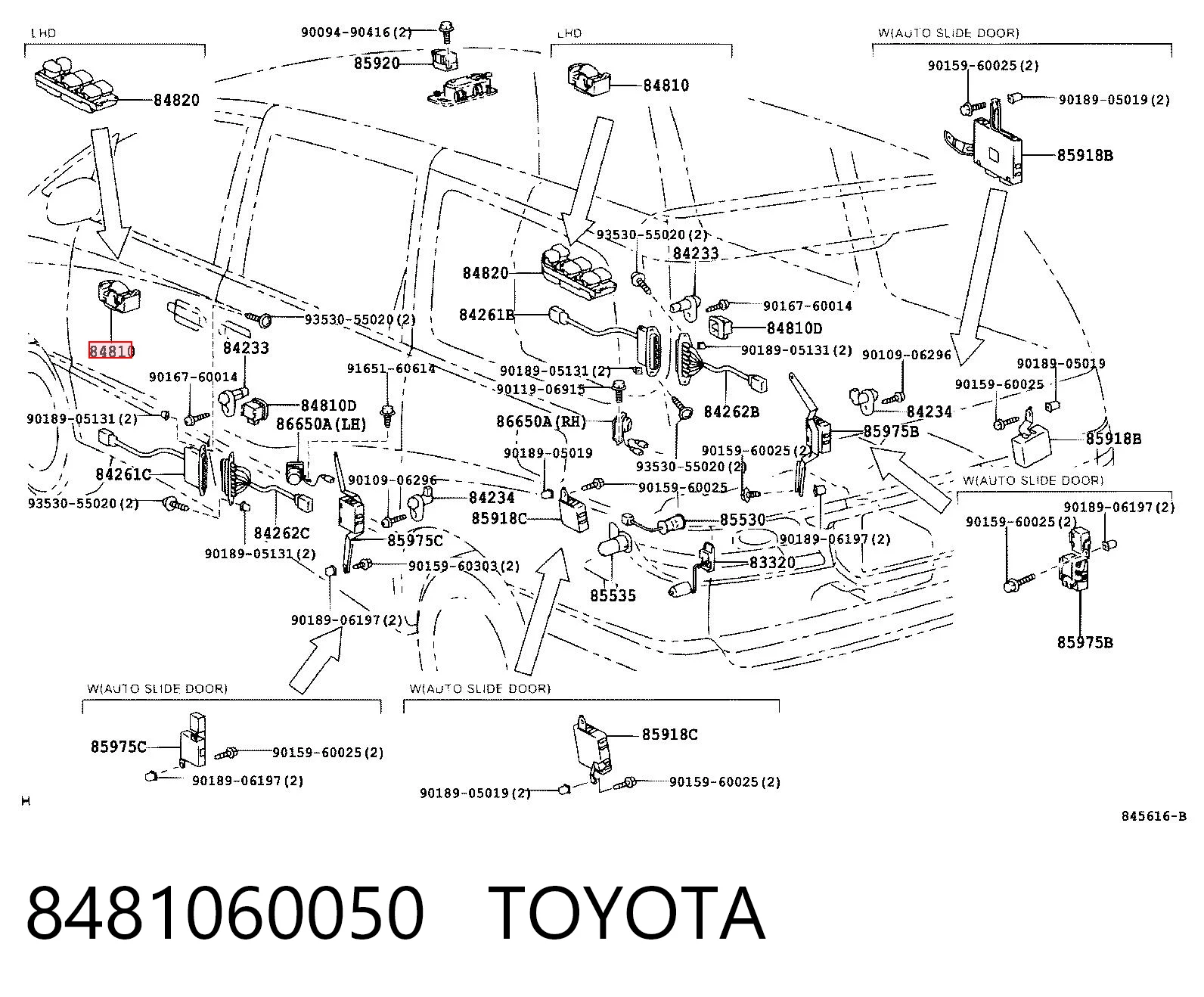 8481060050 Toyota Кнопка підйомника переднього правого скла