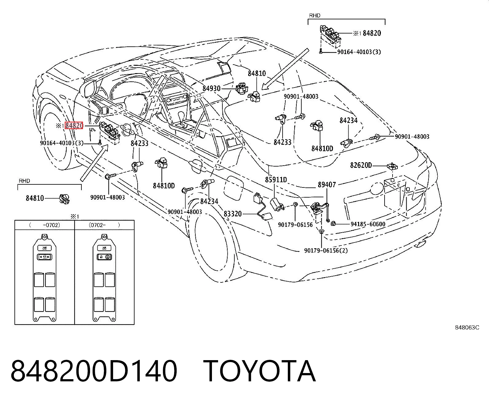 848200D140 Toyota Кнопки переднього лівого склопід'ємника