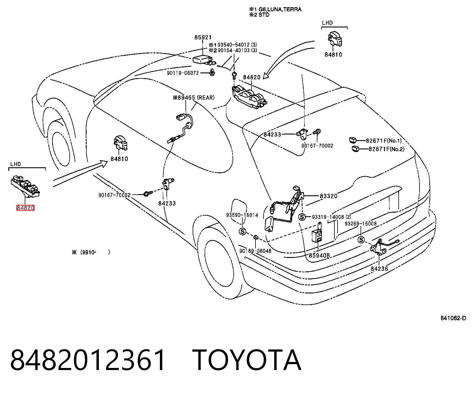 8482012361 Toyota Кнопковий блок управління склопідіймачами центральної консолі