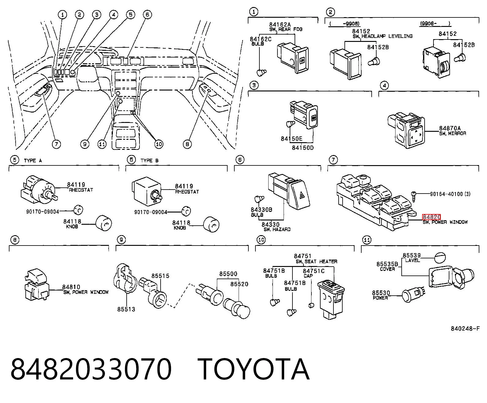 8482033070 Toyota Кнопки переднього лівого склопід'ємника