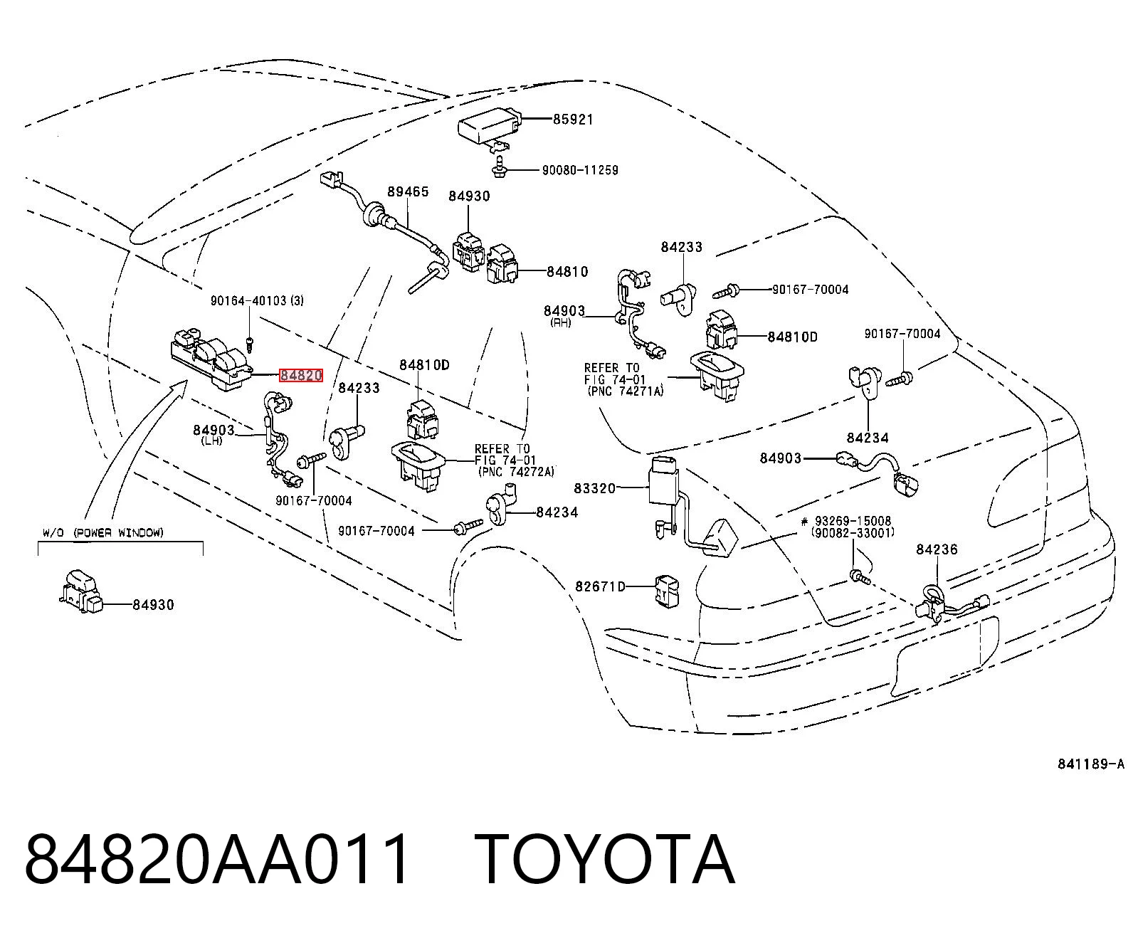 84820AA011 Toyota Кнопки переднього лівого склопід'ємника