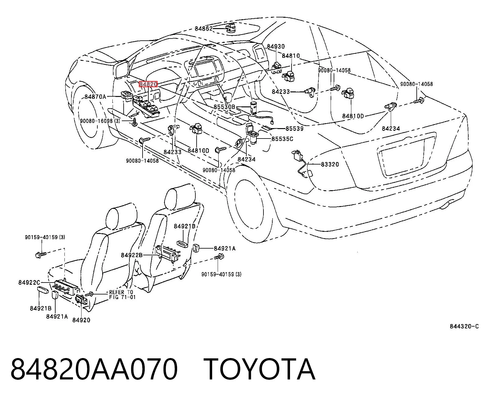 84820AA070 Toyota Кнопковий блок управління склопідіймачами центральної консолі