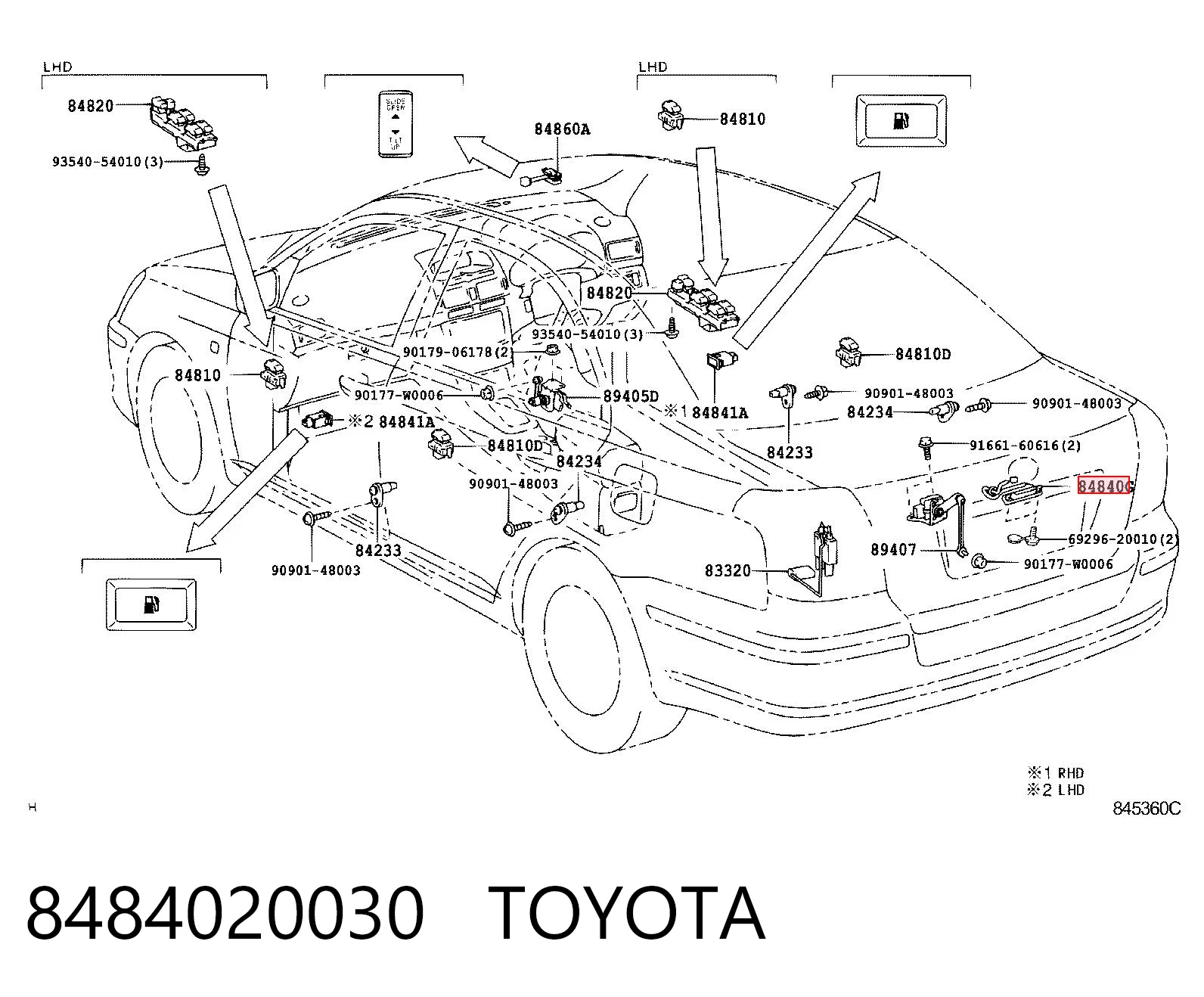 8484020030 Toyota Кнопка приводу замка задньої 3/5 двері (ляди)