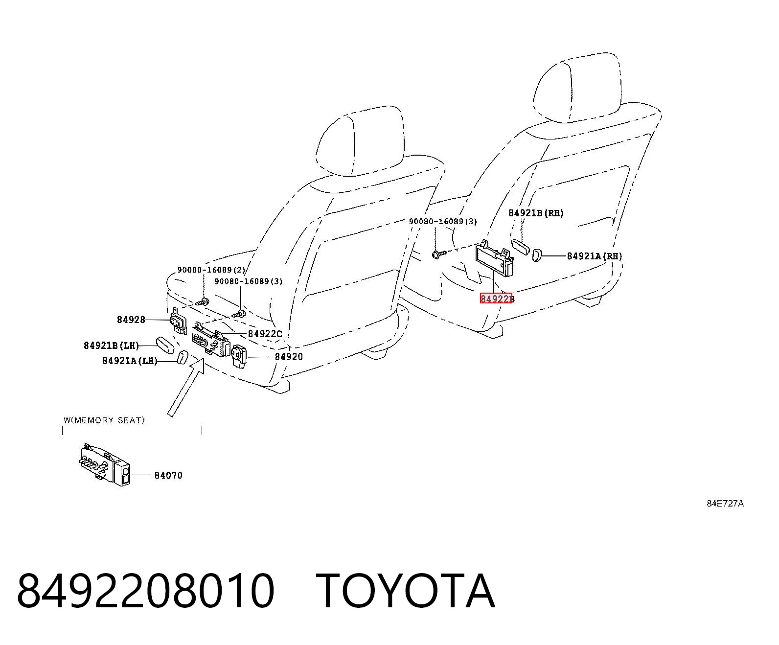 8492208010 Toyota Блок кнопок механізму регулювання сидінь, правий