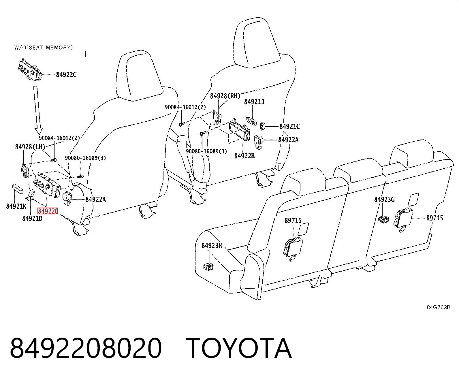 8492208020 Toyota Блок кнопок механізму регулювання сидінь, лівий