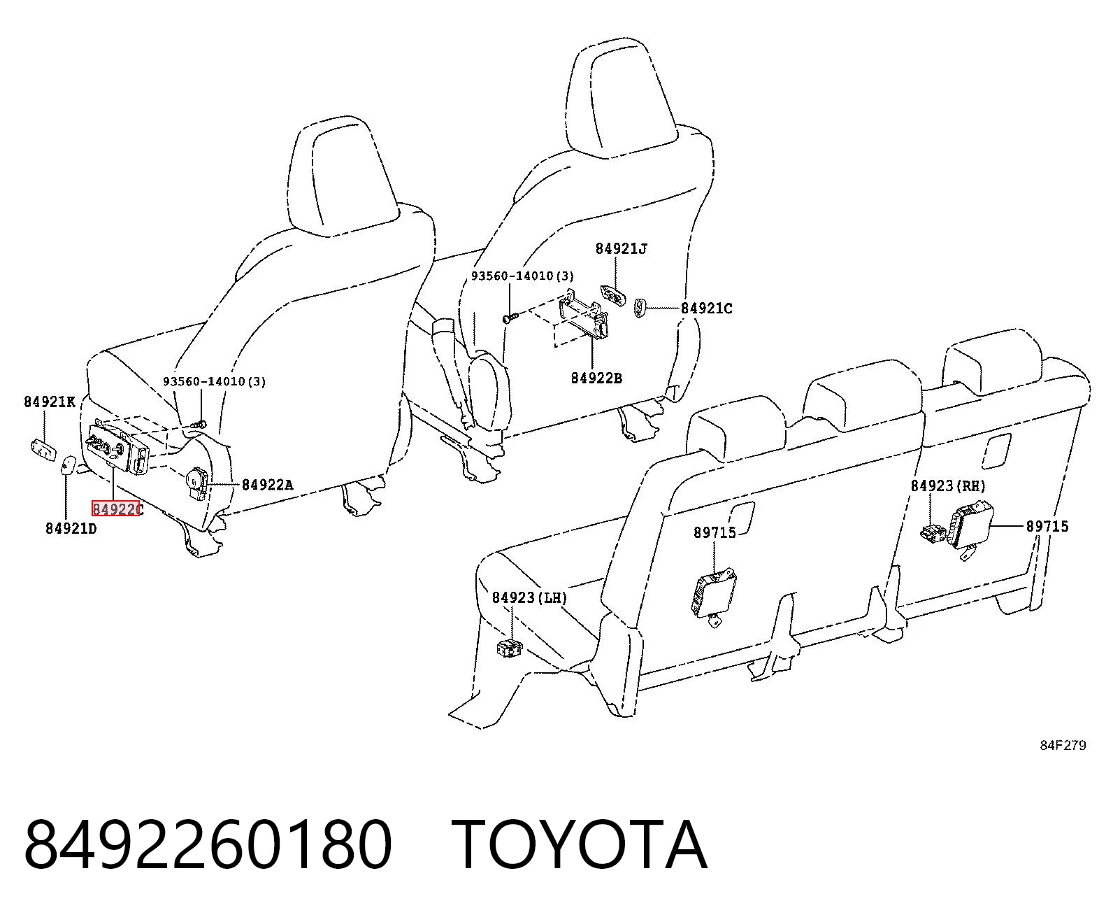 8492260180 Toyota Блок кнопок механізму регулювання сидінь, лівий