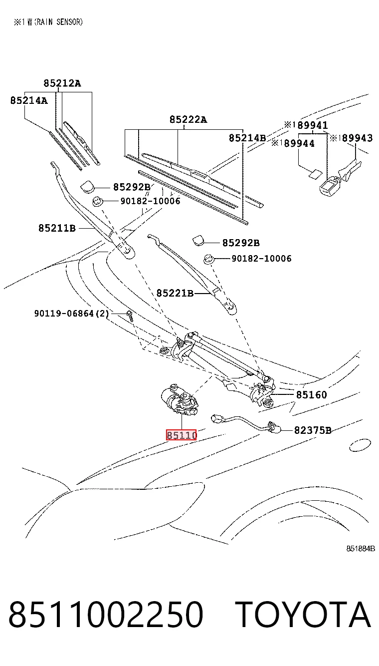 8511002250 Toyota Мотор склоочисника скла (трапеції)