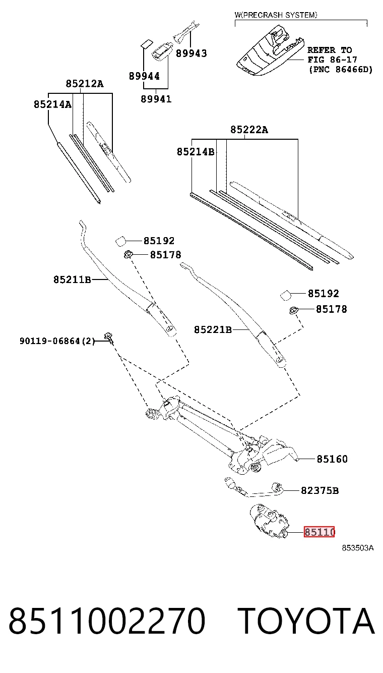 8511002270 Toyota Мотор склоочисника скла (трапеції)