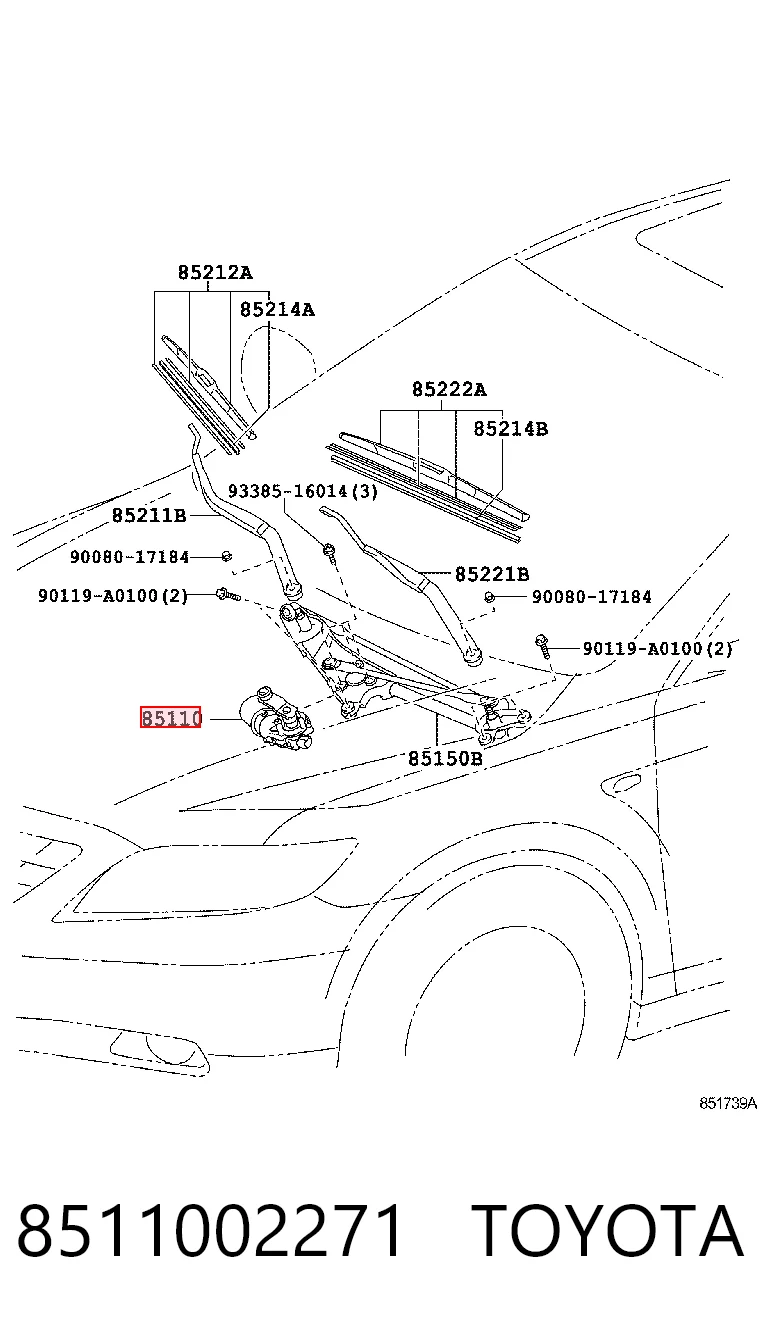 8511002271 Toyota Мотор склоочисника скла (трапеції)