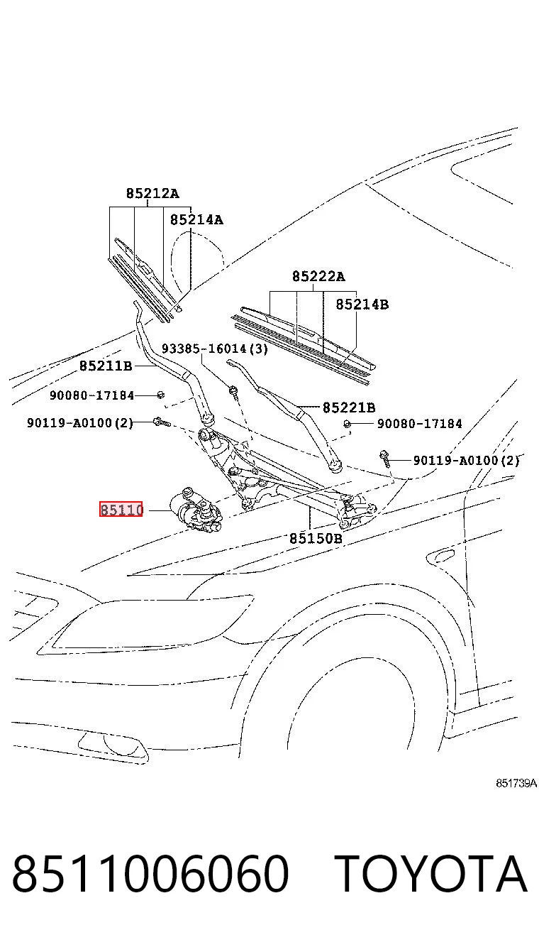 8511006060 Toyota Мотор склоочисника скла (трапеції)