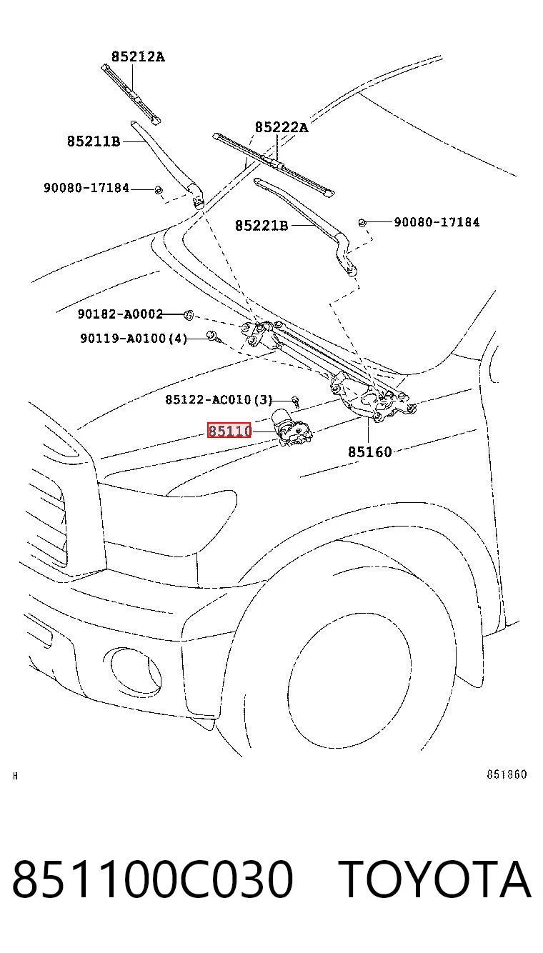 851100C030 Toyota Мотор склоочисника скла (трапеції)