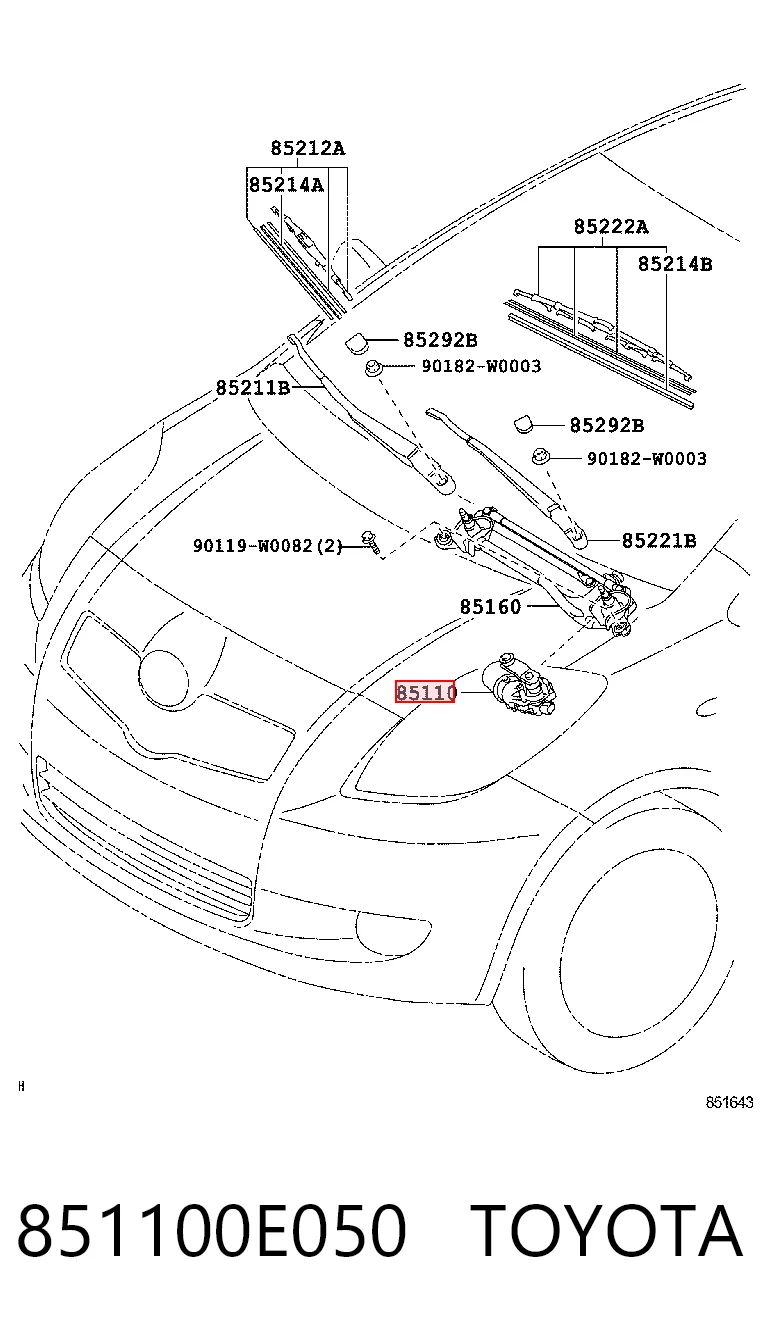 851100E050 Toyota Мотор склоочисника скла (трапеції)