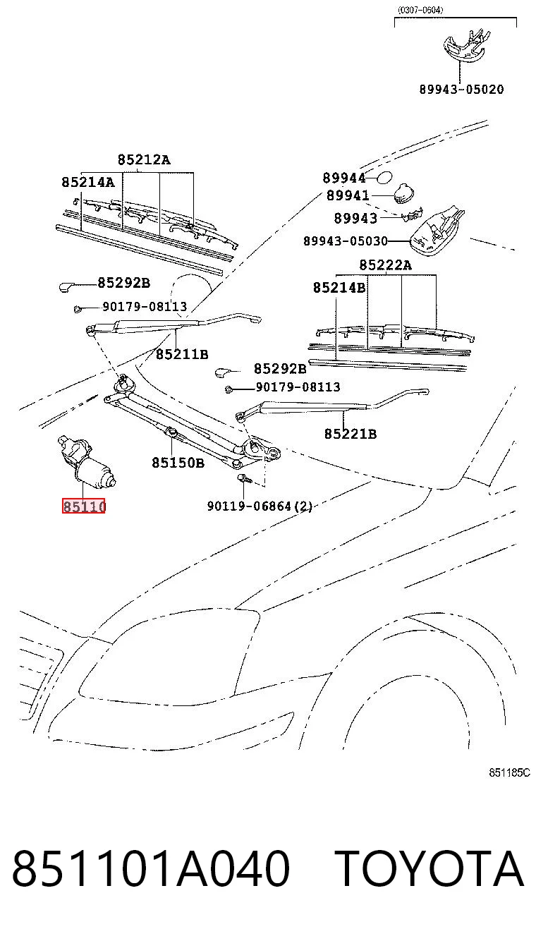 851101A040 Toyota Мотор склоочисника скла (трапеції)
