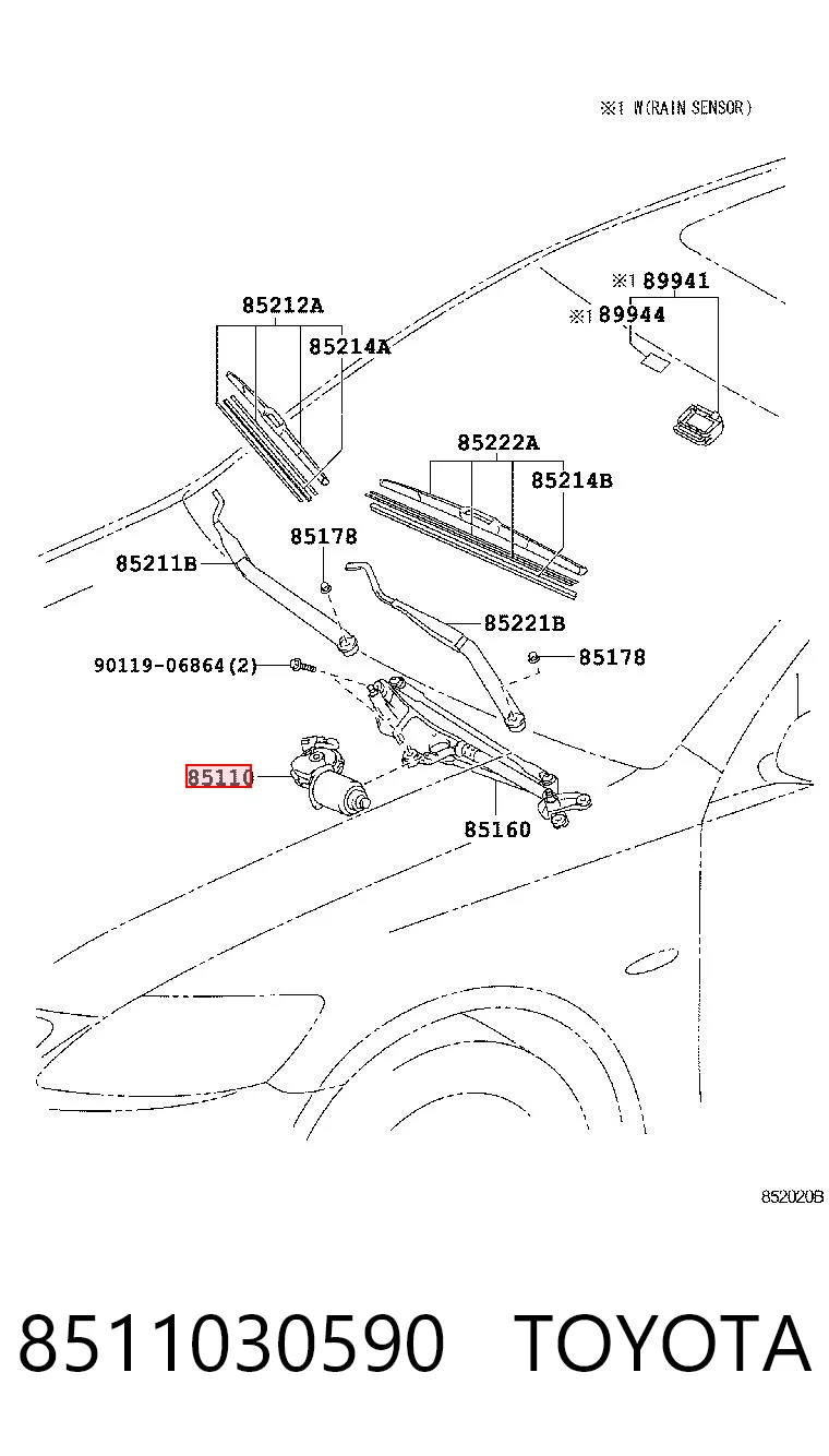 8511030590 Toyota Мотор склоочисника скла (трапеції)