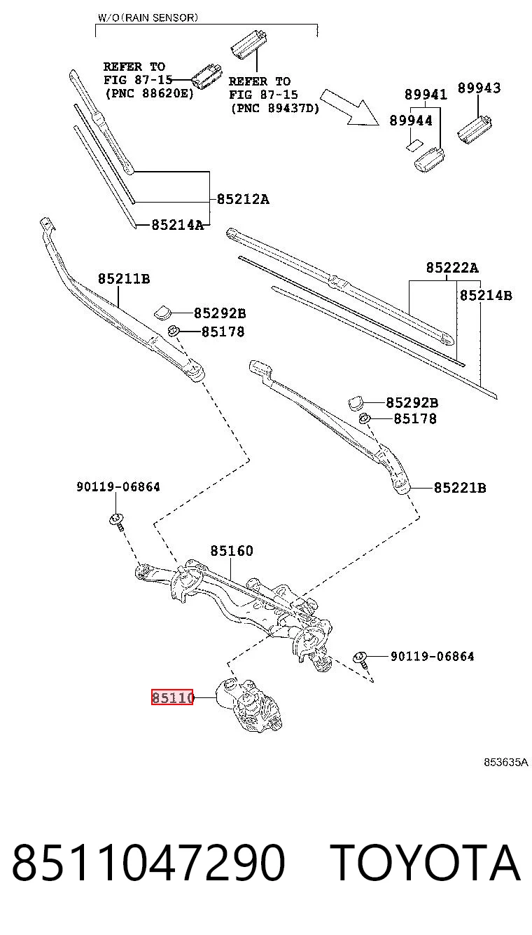 8511047290 Toyota Мотор склоочисника скла (трапеції)
