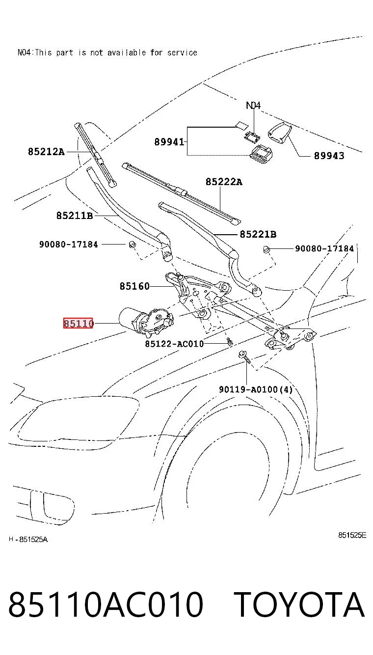 85110AC010 Toyota Мотор склоочисника скла (трапеції)