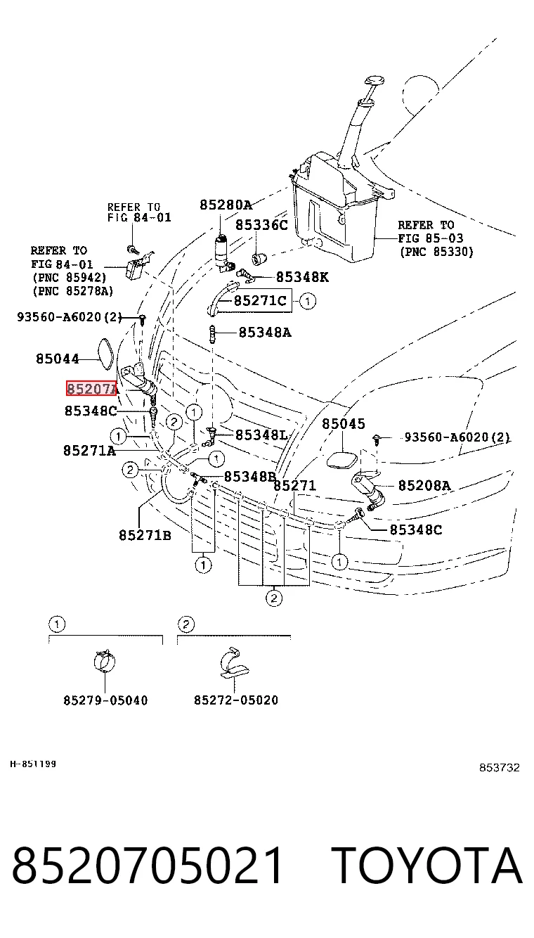 8520705021 Toyota Сопло омивача фари передньої, правої