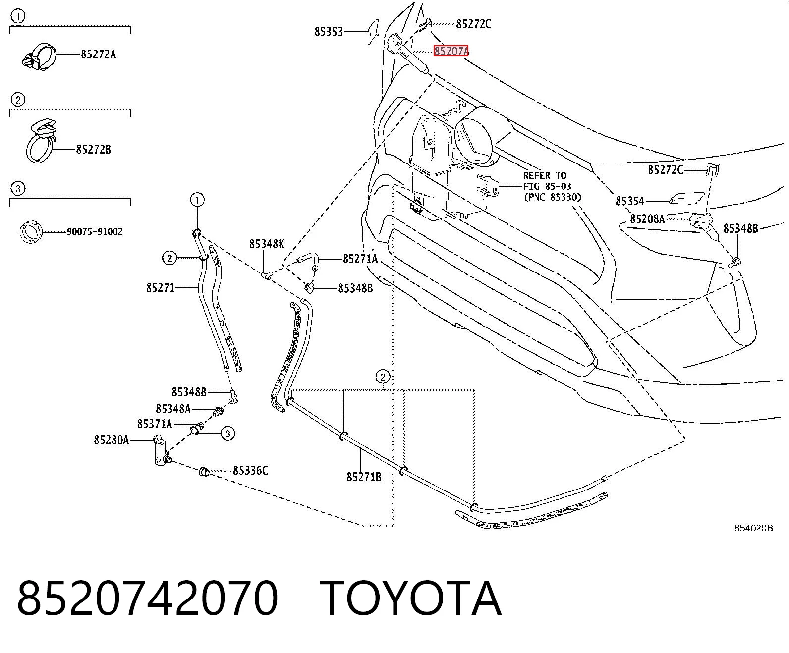 8520742070 Toyota Тримач форсунки омивача фари, підйомний циліндр