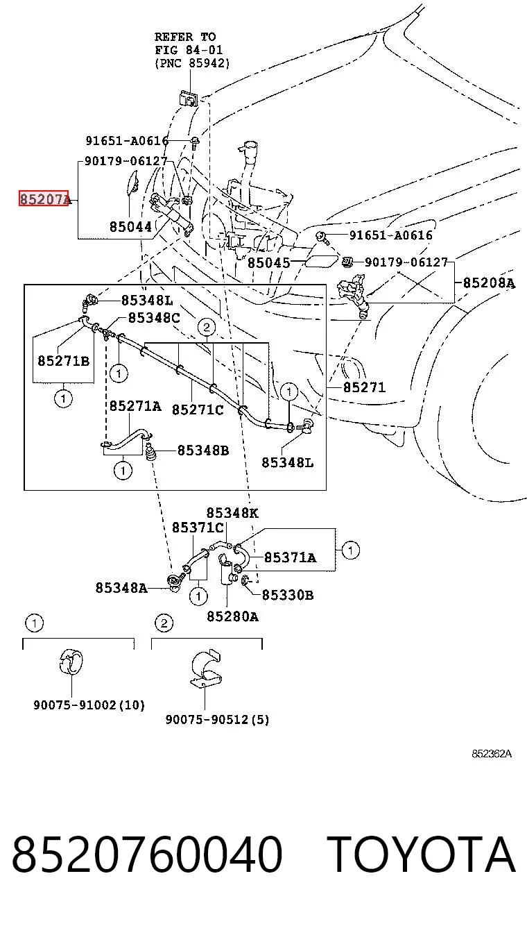 8520760040 Toyota Тримач форсунки омивача фари, підйомний циліндр