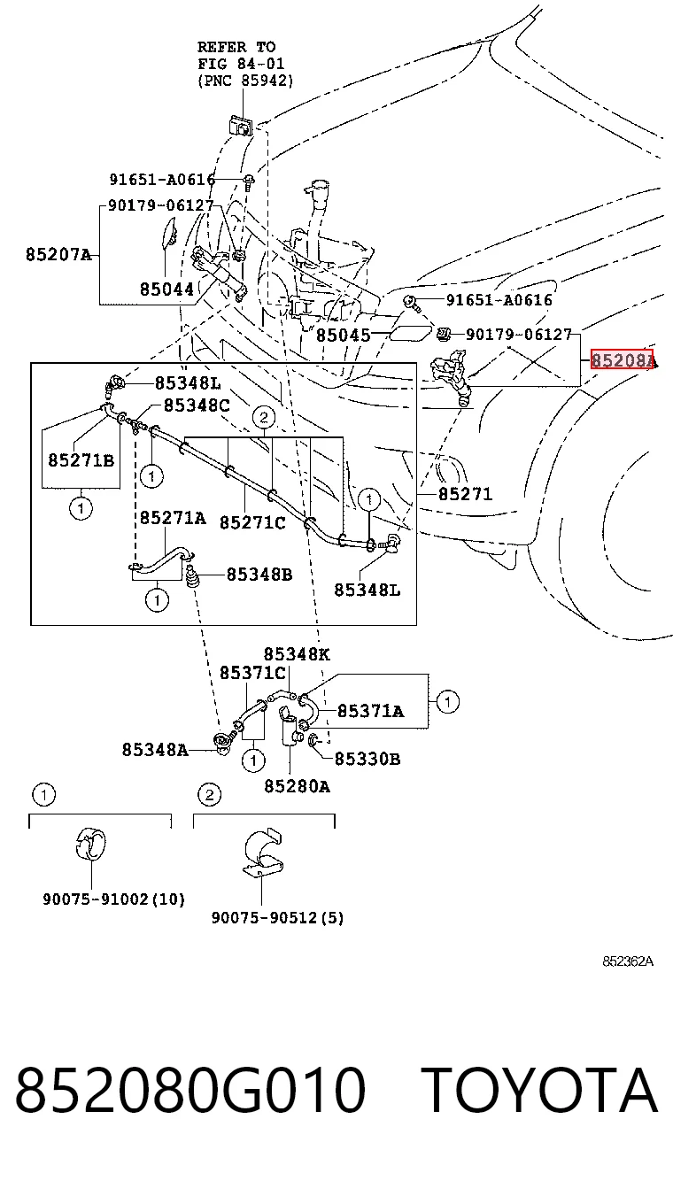 852080G010 Toyota Тримач форсунки омивача фари, підйомний циліндр
