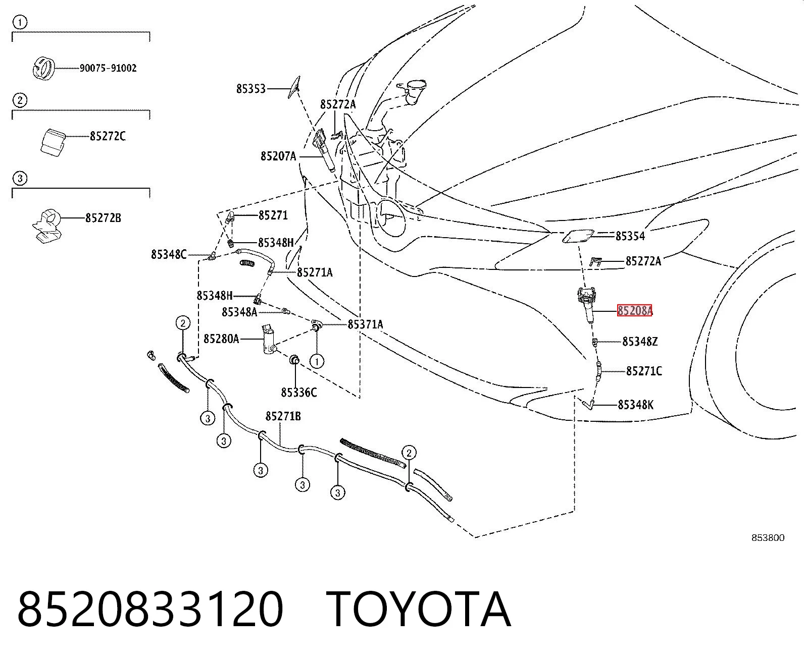8520833120 Toyota Тримач форсунки омивача фари, підйомний циліндр