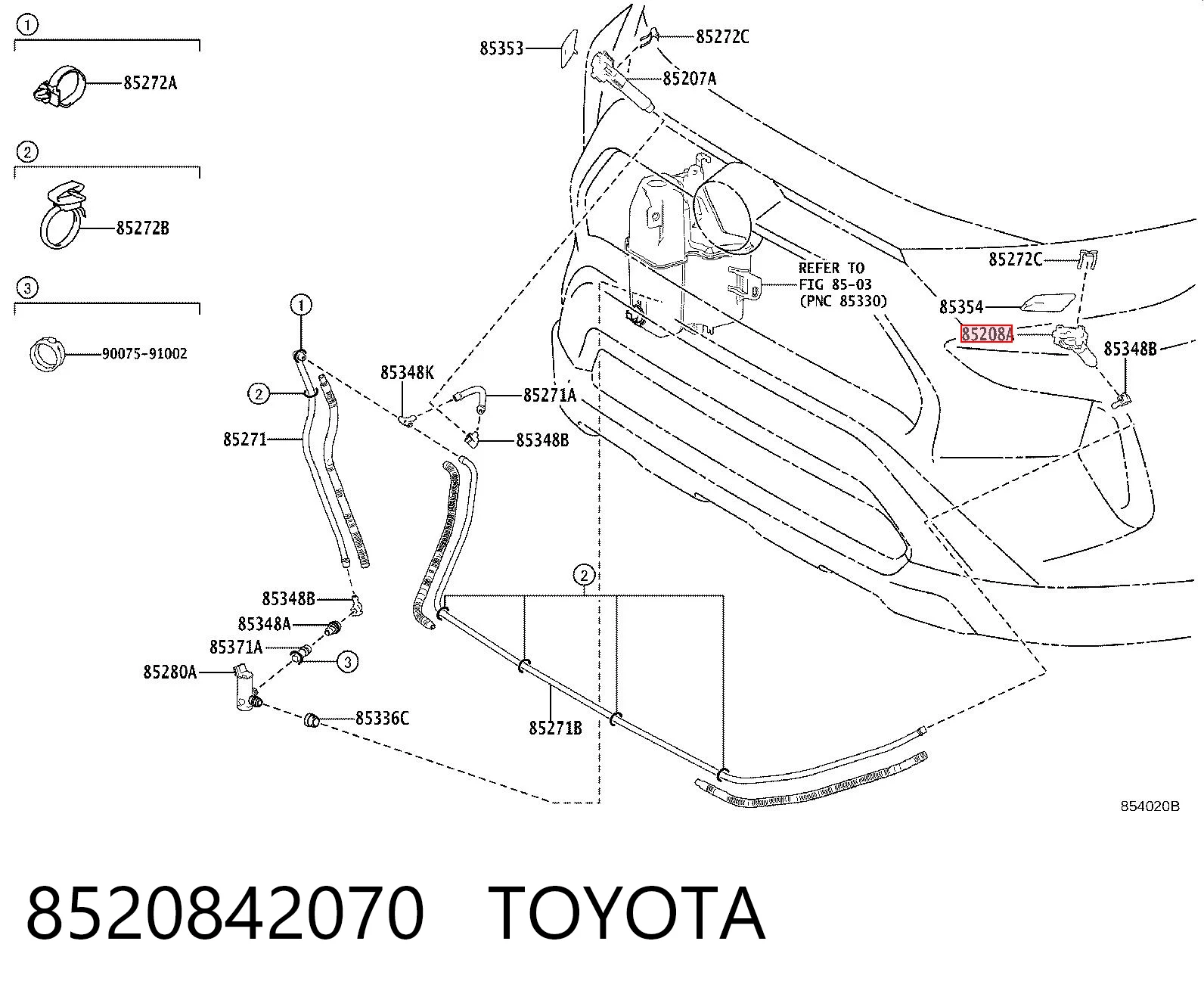 8520842070 Toyota Тримач форсунки омивача фари, підйомний циліндр