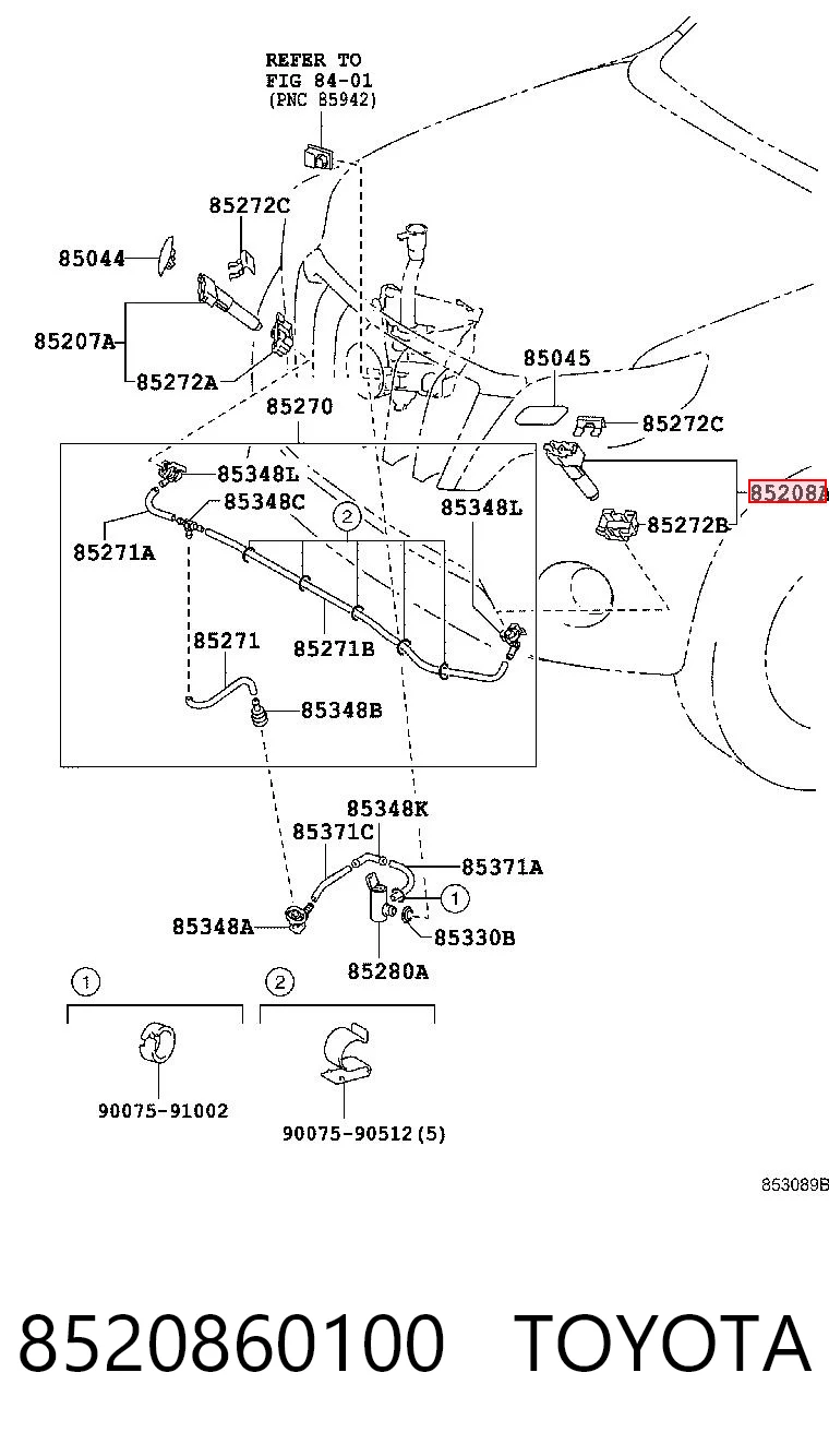 8520860100 Toyota Тримач форсунки омивача фари, підйомний циліндр