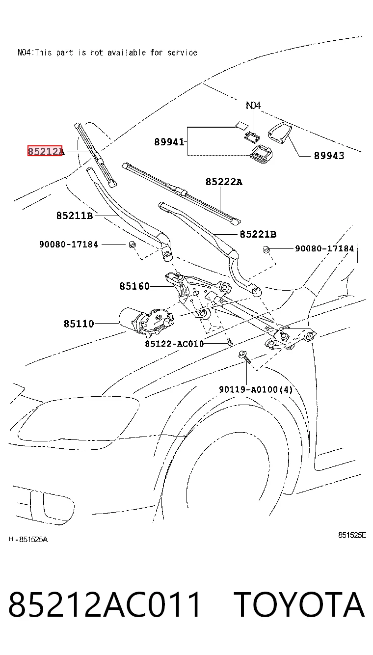 85212AC011 Toyota Щітка склоочисника лобового скла, пасажирська