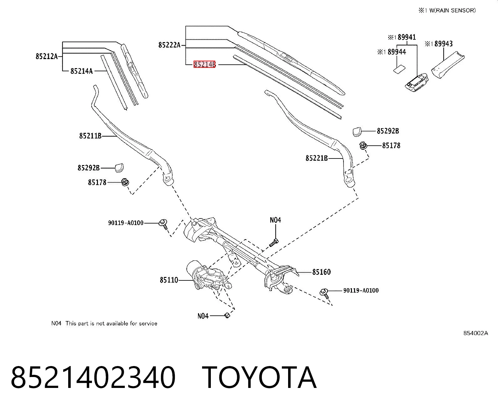 8521402340 Toyota Щітка двірника ліва