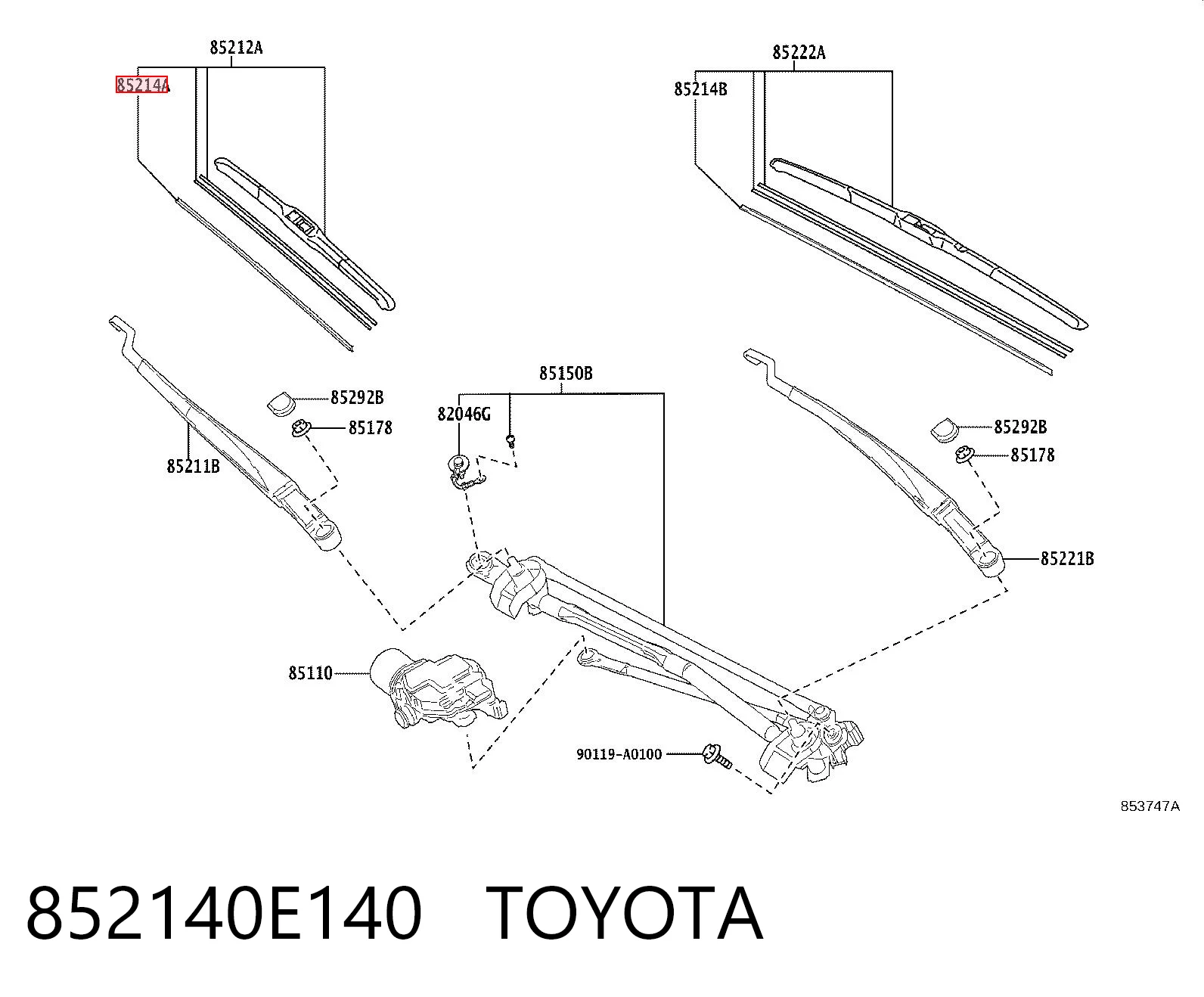852140E140 Toyota Гумка склоочисника водійська
